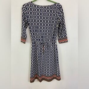 J. McLaughlin Catalina Cloth Dress Tie Waist Boat Neck Geometric Pattern Medium